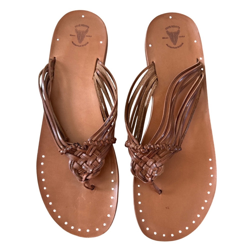 Frye Valley Thong Sandals Brown Braided Leather Size 10